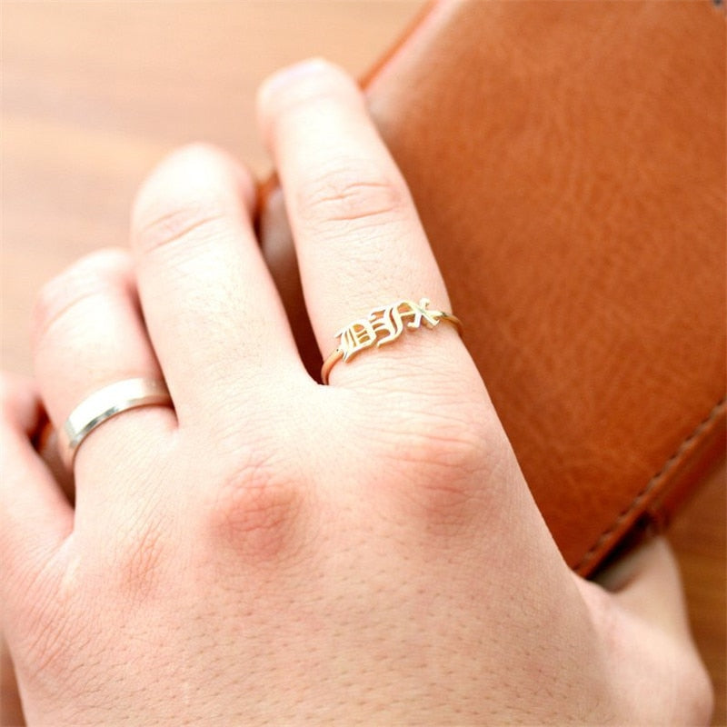 Custom Name Rings for Women Men Stainless Steel Personalized Old English Font Initial Rings Vintage Goth Jewelry anillos hombre