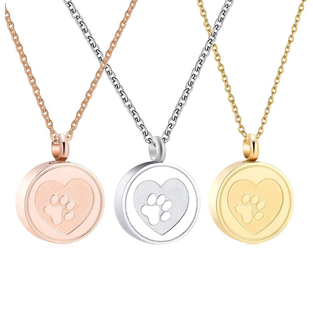 Custom Pet Paw Print Heart Animal Paw Stainless Steel Urn Necklace  Memorial Ashes keepsake Pendant Jewelry