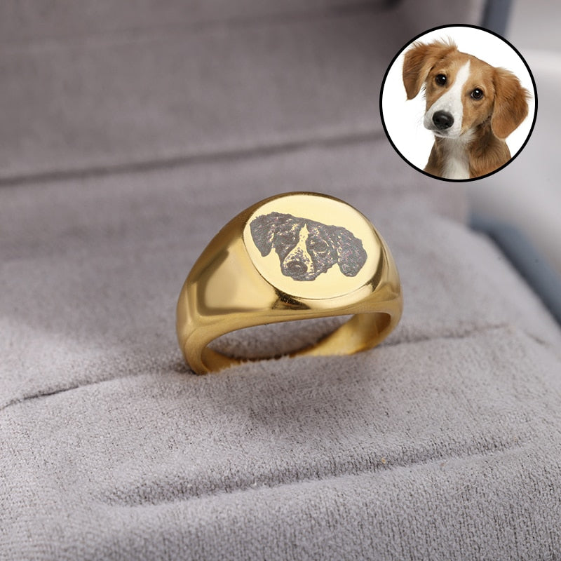 Custom Pet Photo Picture Rings For Women Stainless Steel Gold Color Finger Ring Personalized Dog Portrait Jewerly anillos
