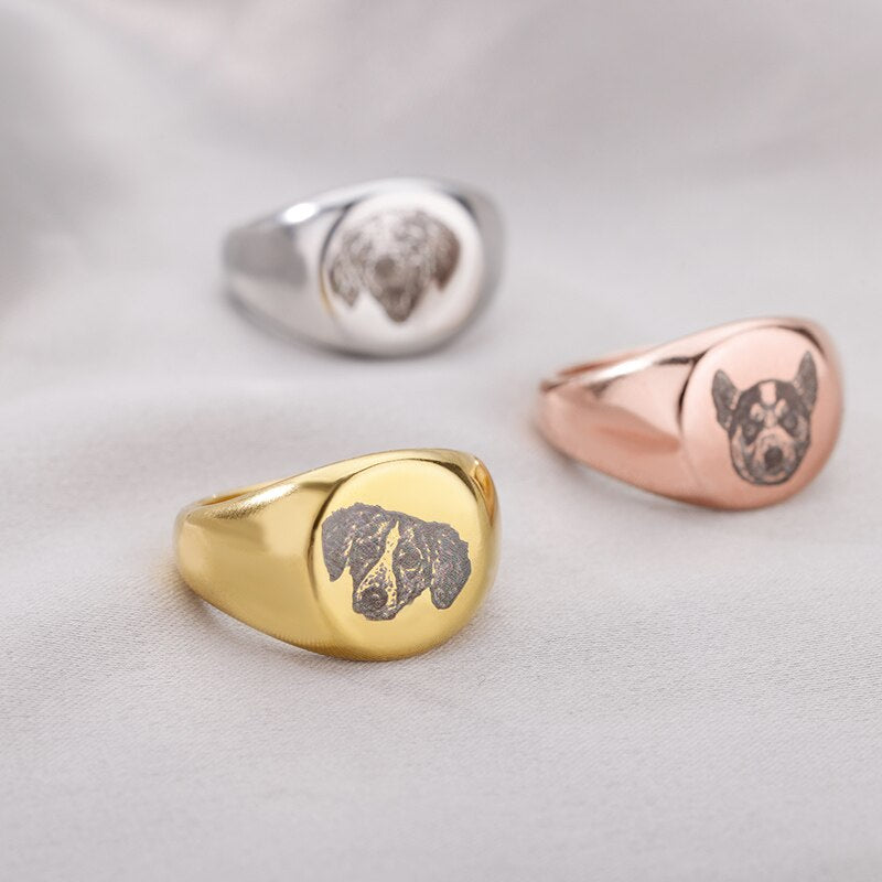 Custom Pet Photo Picture Rings For Women Stainless Steel Gold Color Finger Ring Personalized Dog Portrait Jewerly anillos