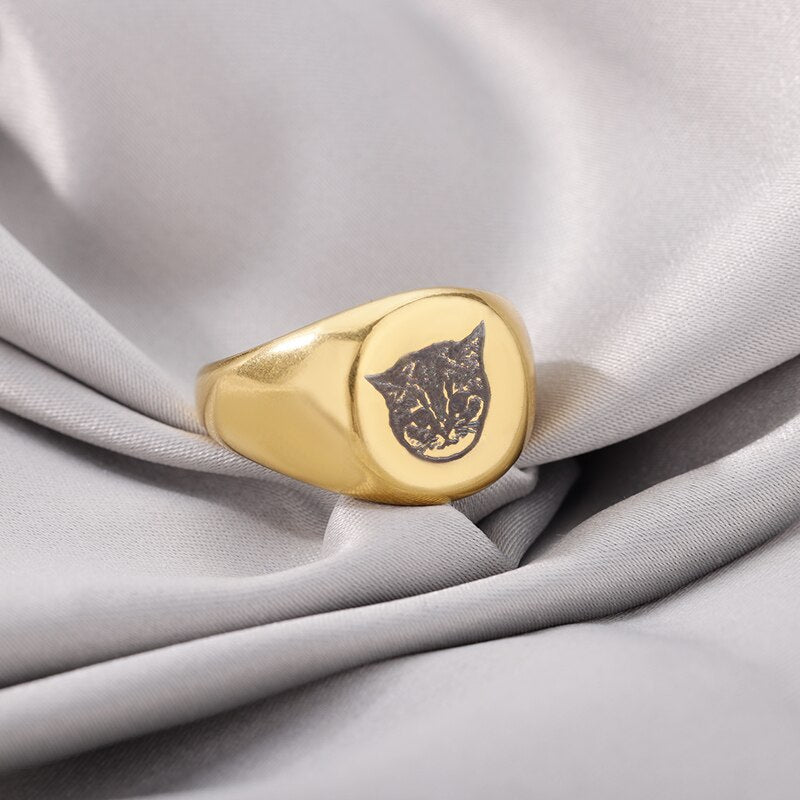 Custom Pet Photo Picture Rings For Women Stainless Steel Gold Color Finger Ring Personalized Dog Portrait Jewerly anillos