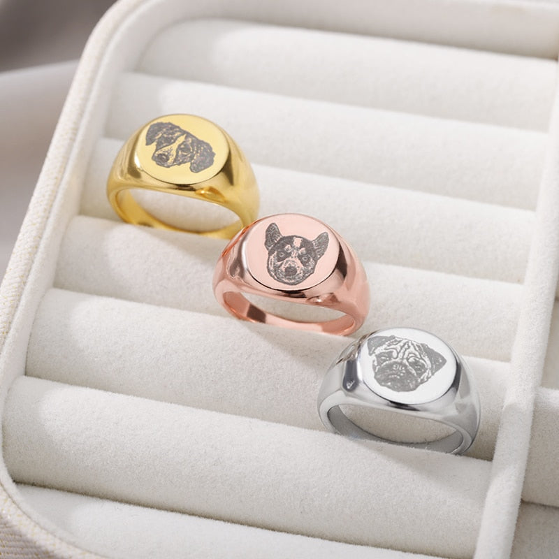 Custom Pet Photo Picture Rings For Women Stainless Steel Gold Color Finger Ring Personalized Dog Portrait Jewerly anillos