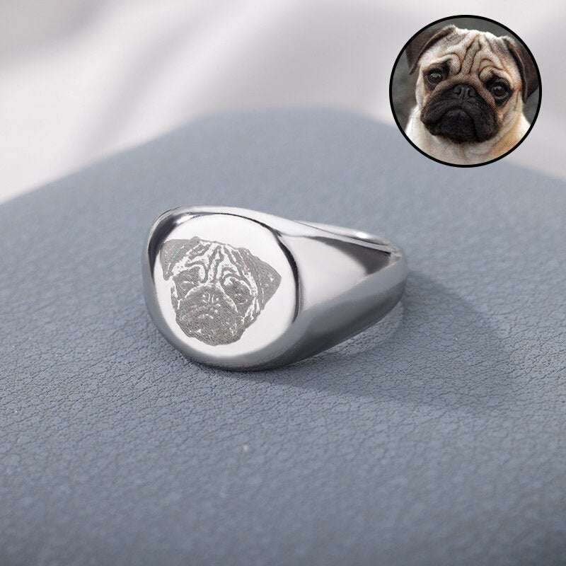 Custom Pet Photo Picture Rings For Women Stainless Steel Gold Color Finger Ring Personalized Dog Portrait Jewerly anillos