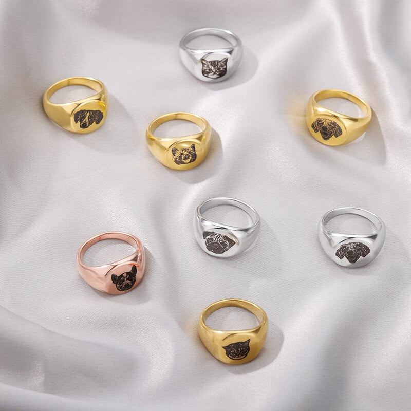 Custom Pet Photo Picture Rings For Women Stainless Steel Gold Color Finger Ring Personalized Dog Portrait Jewerly anillos