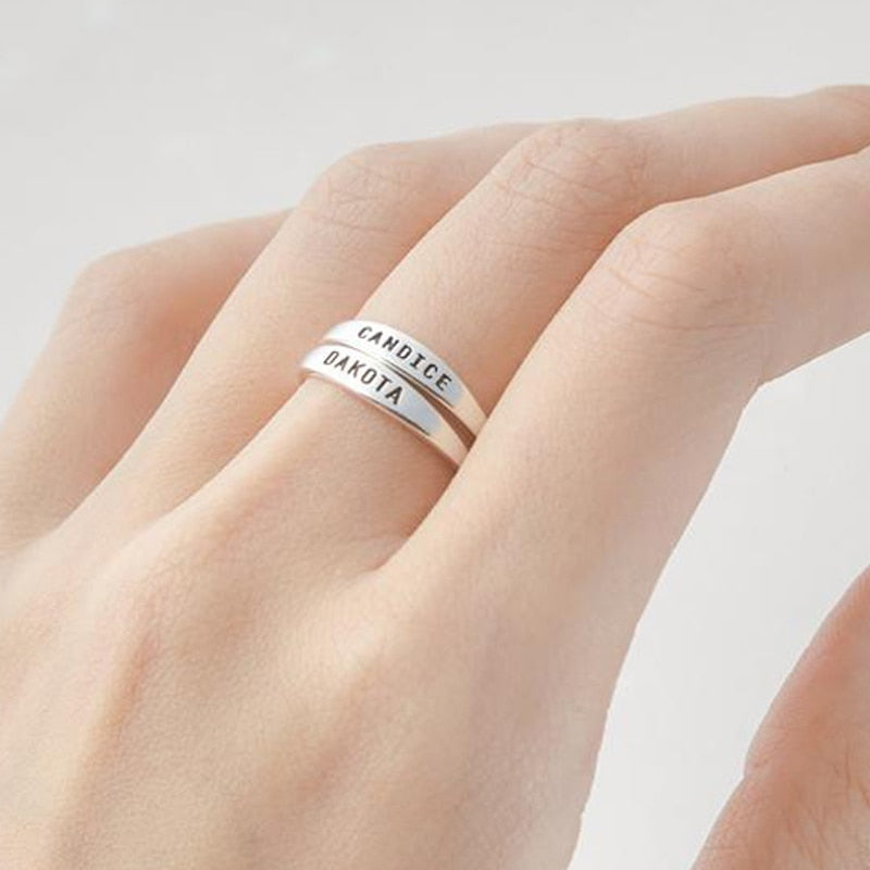 Custom Skinny Stacking Name Rings For Women Girls Anillos Mujer Personalized Engraved Ring BFF Stainless Steel Engraved Jewelry