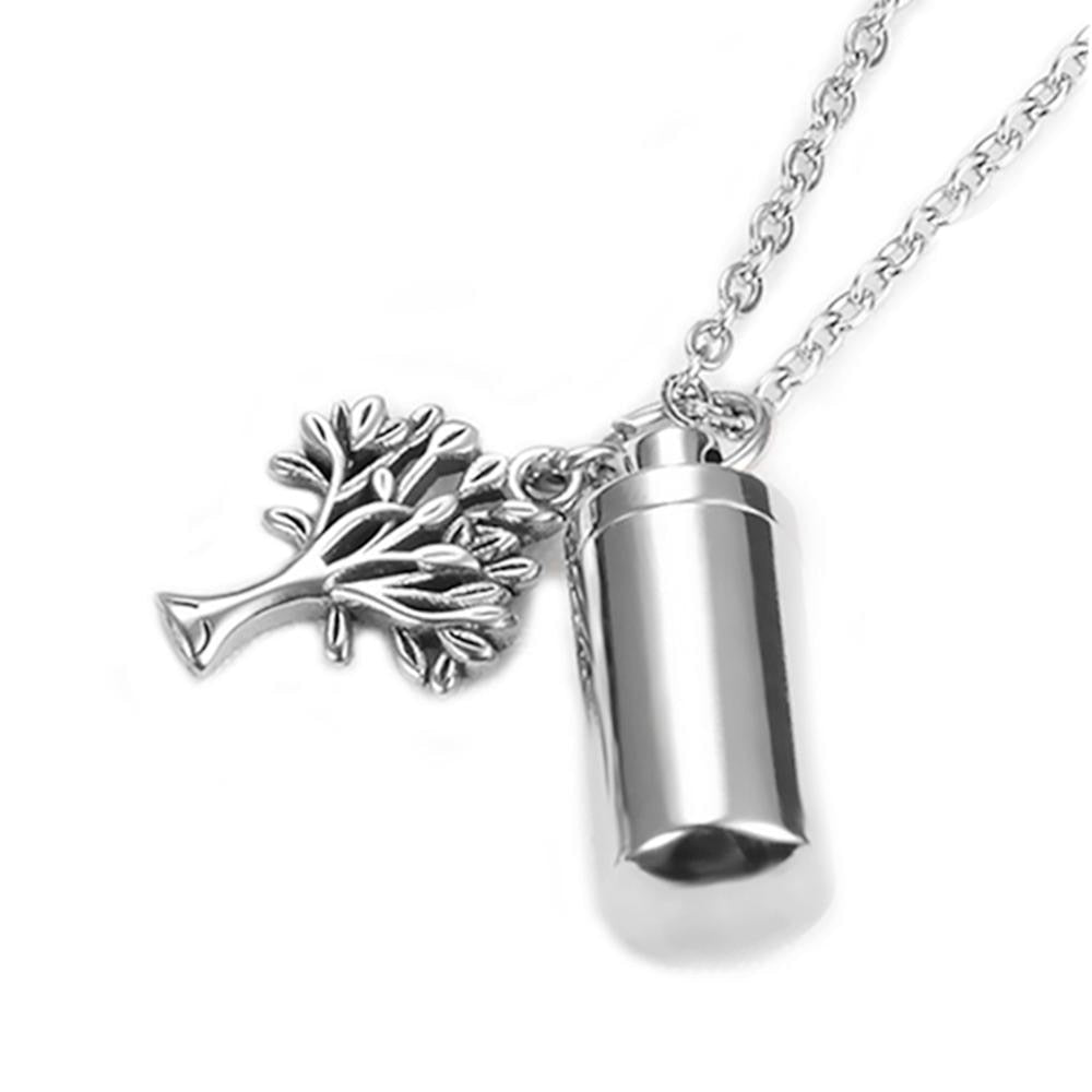Custom Stainless Steel Jewelry Tree of Life Cylinder Cremation Urn Necklace Keepsake Ashes Pendant Memorial Jewelry