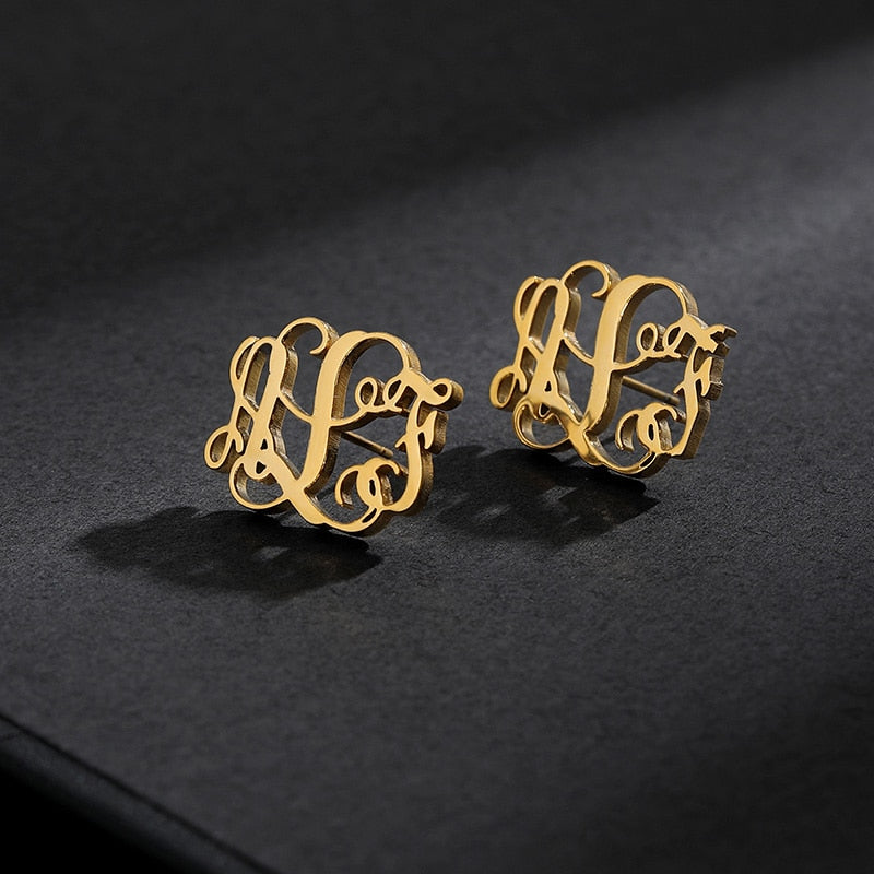 Custom Stud Earrings Monogram Name Earrings For Women Bijoux Personalized Monogram Stud Earring Customized Brincos Jewelry