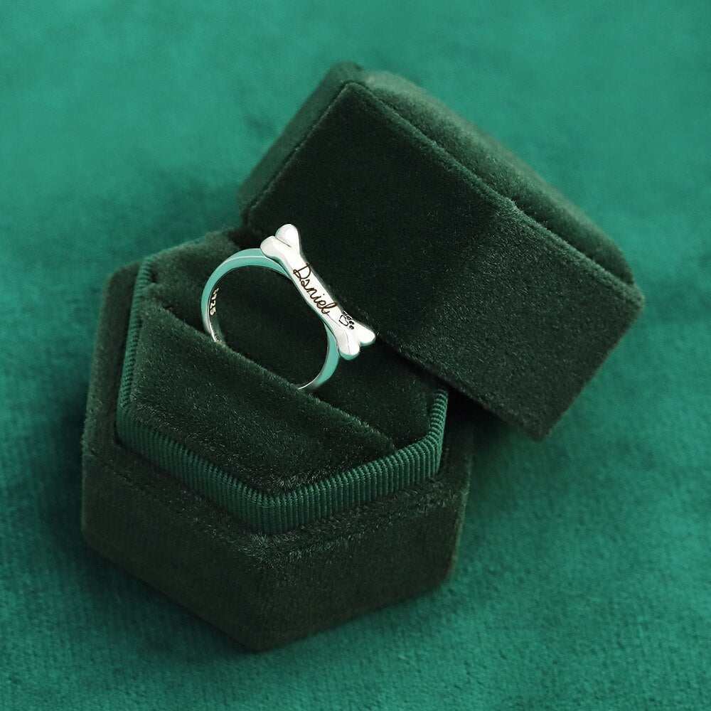 Customize Dog Bone Ring Free Engraving  Cute Dog Stainless Steel Gift For Girlfriend