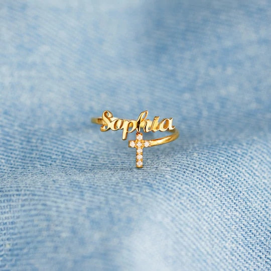 Customize Name Ring With Crystal for Women Personalized Stainless Steel Jewelry Adjustable Couple Rings with Zircon