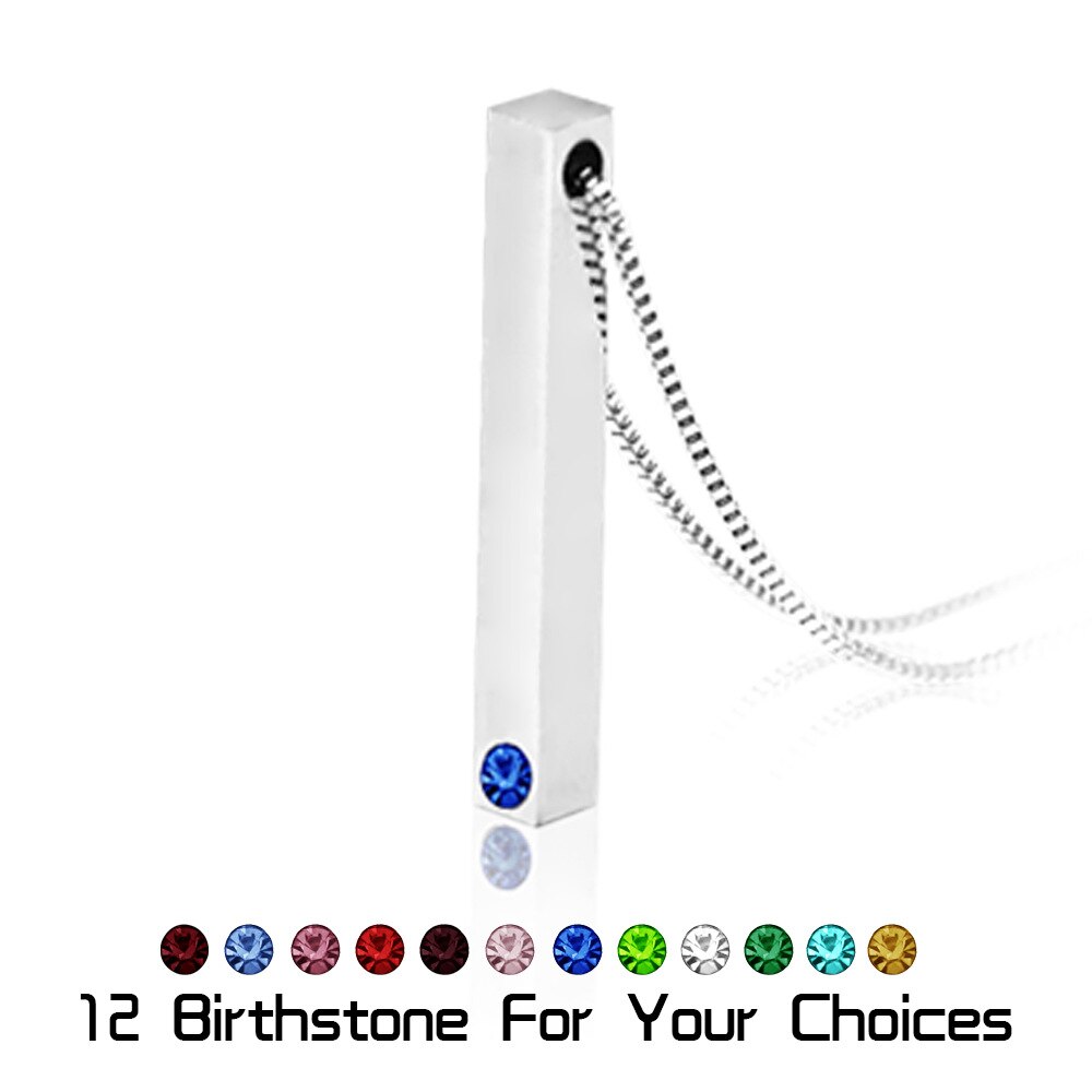 Customized Engravable Stick Necklace Solid Charm 3D Bar Stainless Steel Birthstone Letter Personalized Custom For Women Gift