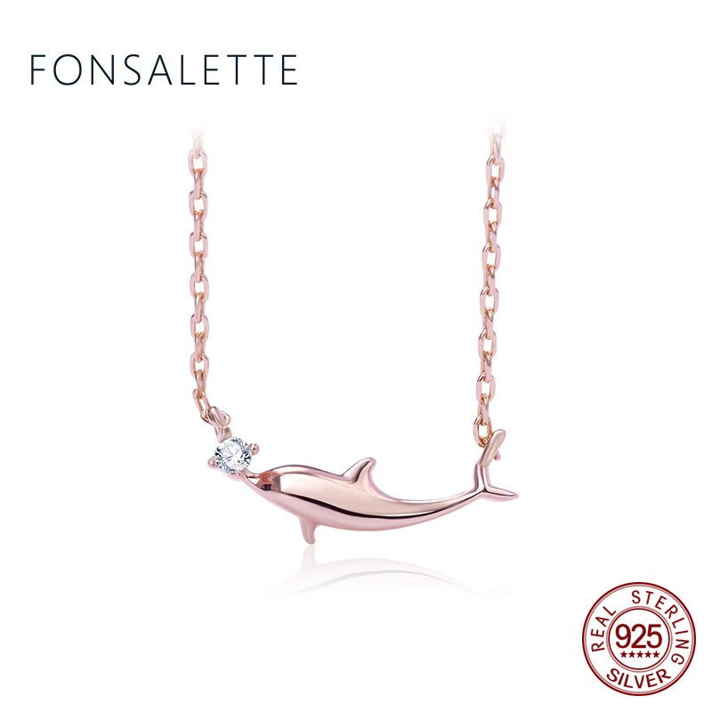 Cute 925 Sterling Silver Dolphin Rhinestone Necklace Lovely Animal Charm Women Fashion Jewelry Christmas Gift zk40