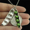 Cute Alloy Enamel Food Green Pea Pod Pendant Necklaces Clavicle Chain Girl Women Choker Party Gift Jewelry