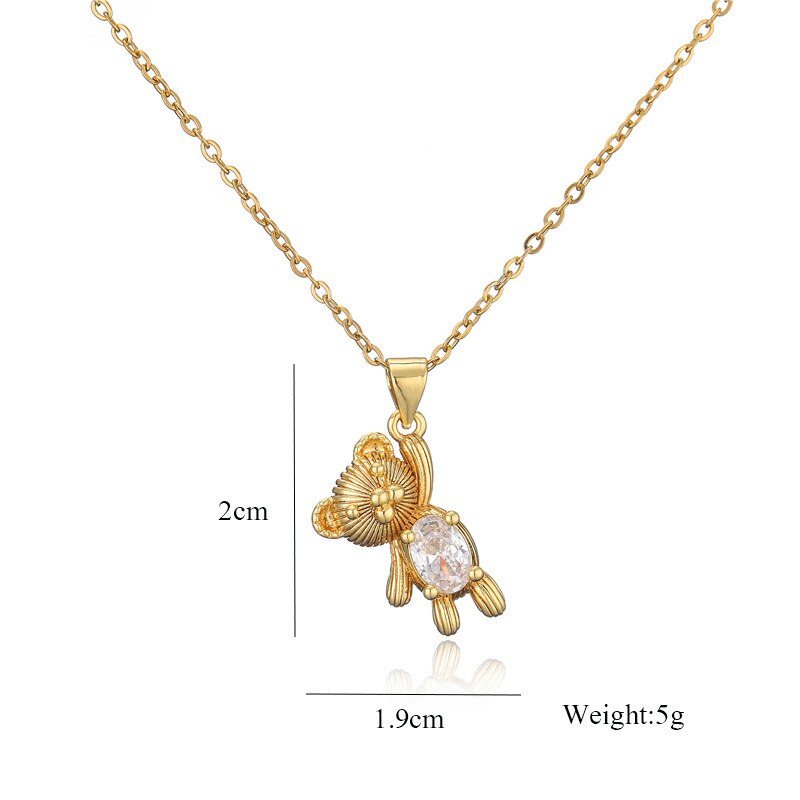 Cute Bear Style Cubic Zirconia Candy Color Pendant For Women Necklace Girl Birthday Anniversary Gift Copper Gold Plated