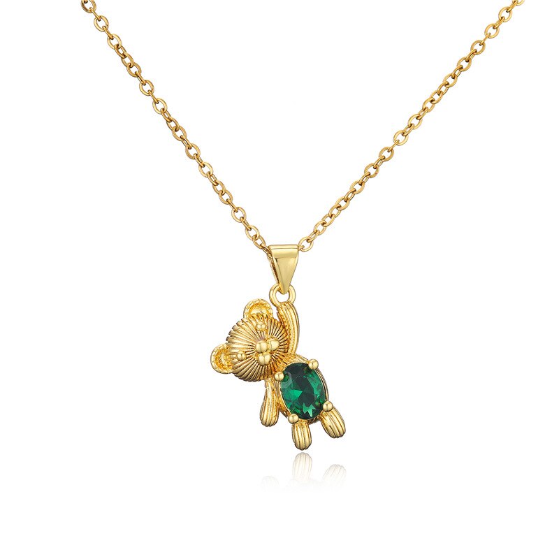 Cute Bear Style Cubic Zirconia Candy Color Pendant For Women Necklace Girl Birthday Anniversary Gift Copper Gold Plated