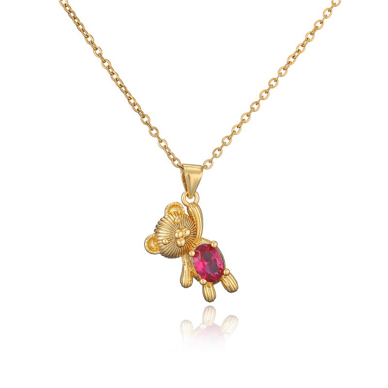 Cute Bear Style Cubic Zirconia Candy Color Pendant For Women Necklace Girl Birthday Anniversary Gift Copper Gold Plated