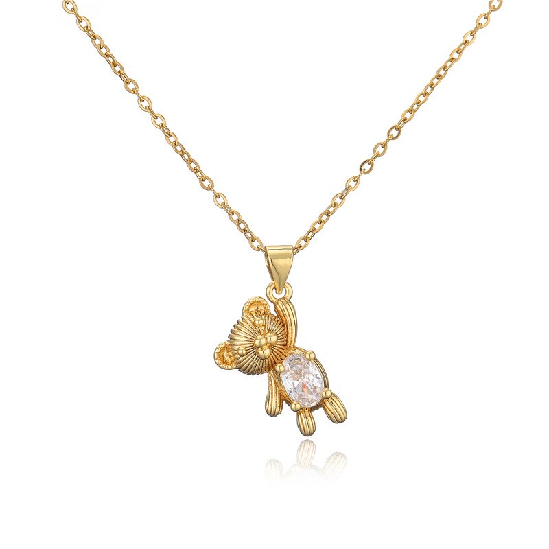 Cute Bear Style Cubic Zirconia Candy Color Pendant For Women Necklace Girl Birthday Anniversary Gift Copper Gold Plated