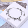 Cute Bee Snow Crown Pendant Stainless Steel Bracelet For Women Silvery Clear Crystal Gig Glass Popcorn Chain Bracelet Jewelry