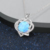 Cute Blue Fire Opal Sea Heart Design Pendant Necklace for Women Sterling Silver 925 Jewelry Trendy Romantic Valentine's Gift
