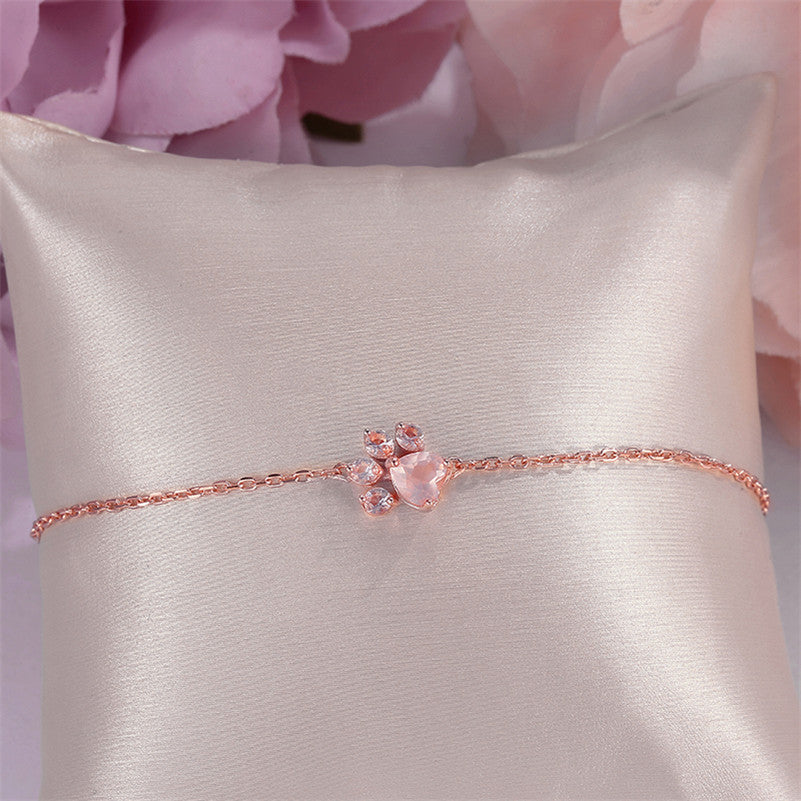 Cute Bracelets for Women Fine Jewelry Sterling 925 Silver Natural Rose Quartz Animal Bear Paw Pink 5X5.5mm Gemstone CCHI005