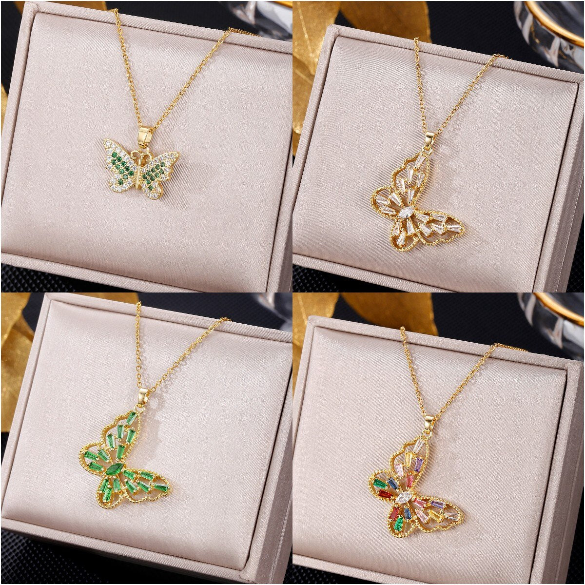 Cute Butterfly Necklace For Women Crystal Colorful Butterfly Heart Aesthetic Necklaces Charm Choker Party Jewelry Gift