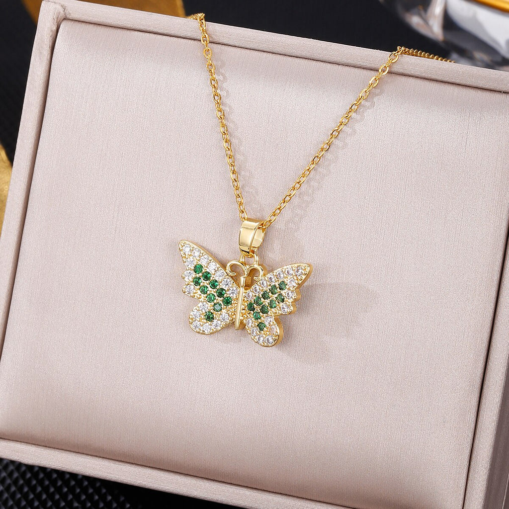 Cute Butterfly Necklace For Women Crystal Colorful Butterfly Heart Aesthetic Necklaces Charm Choker Party Jewelry Gift