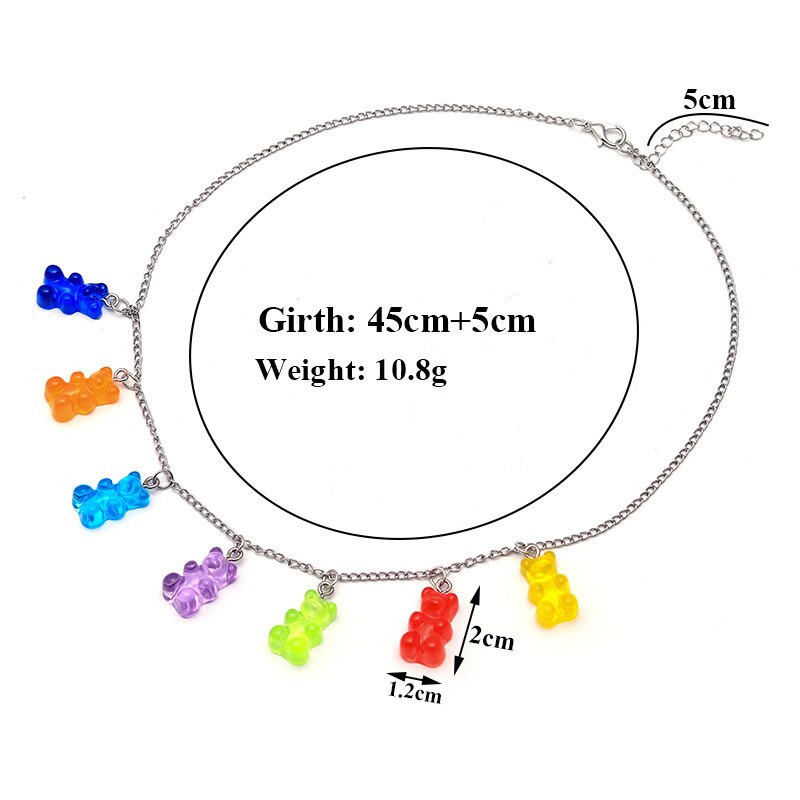 Cute Candy Color Cartoon Gummy Bear Chain Pendant Necklace DIY Handmade Colorful Resin Bear Fresh Choker Necklace Jewelry
