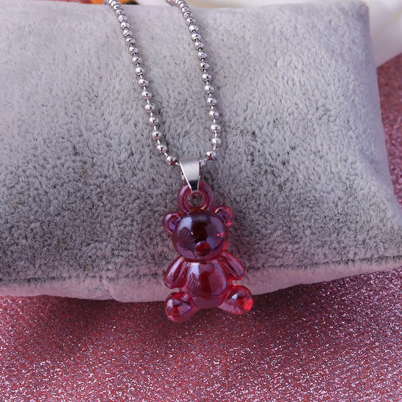 Cute Candy Color Cartoon Gummy Bear Chain Pendant Necklace DIY Handmade Colorful Resin Bear Fresh Choker Necklace Jewelry