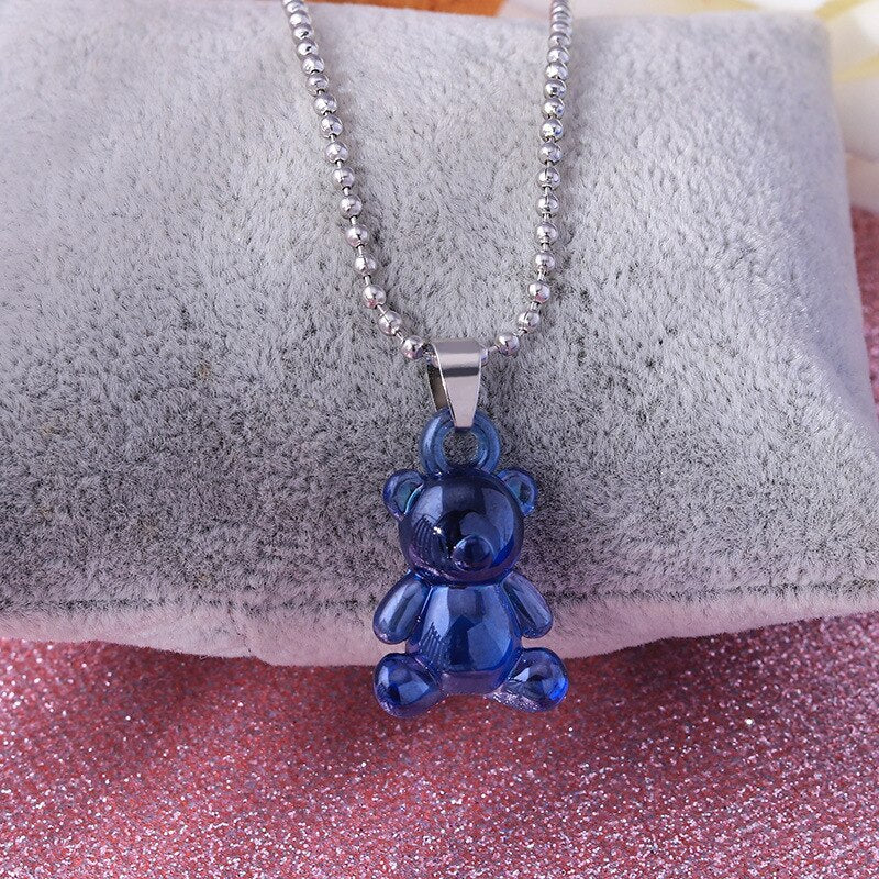 Cute Candy Color Cartoon Gummy Bear Chain Pendant Necklace DIY Handmade Colorful Resin Bear Fresh Choker Necklace Jewelry