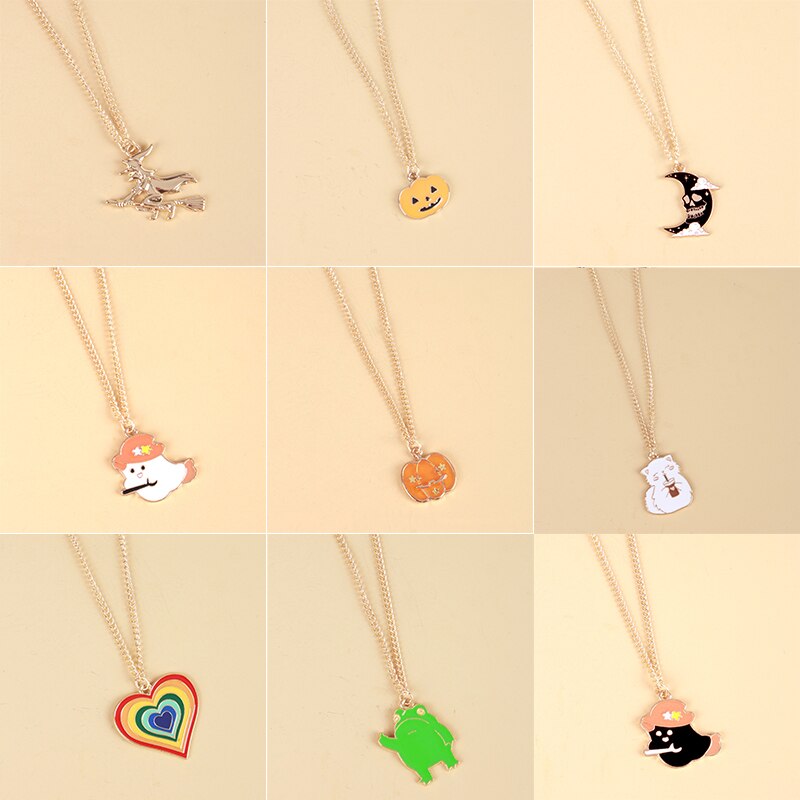 Cute Cartoon Ghost Skull Metal Necklace Personality Pumpkin Witch Necklace Trendy Halloween Jewelry Accessories Gift