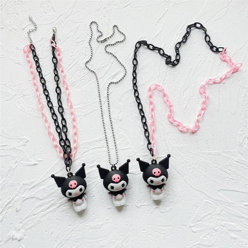 Cute Cartoon Style Pendant Cool Hottie Pink Black Chain Two Circles Necklace Resin Material Kawaii Punk Rock Y2K Jewelry