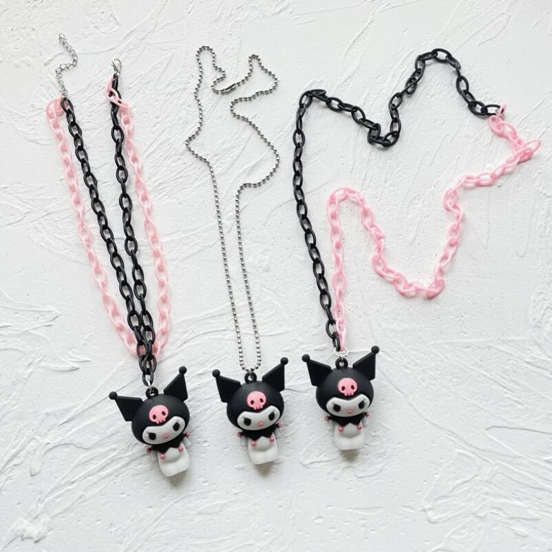 Cute Cartoon Style Punk Cool Hottie Pendant Pink Black Chain Two Circles Necklace Ins Resin Kawaii Hiphop Rock Jewelry