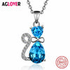 Cute Cat Crystal Pendant Feminine 925 Silver Chain Necklace AAA Zircon Silver Jewelry Women Fashion Charm Necklaces