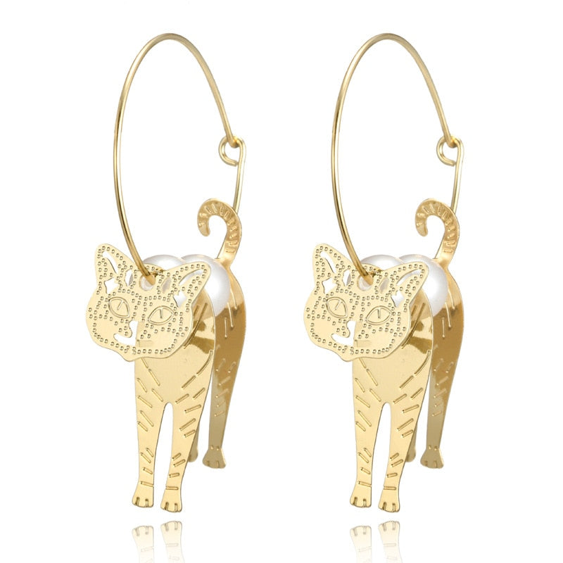 Cute Cat Earrings dangle vintage Pendant big Earring statement jewelry For Women trendy large circle earing party jewelry