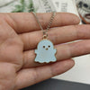 Cute Creative Ghost Face Necklace Silver Color Chain Pendant Necklace Black White Color Necklace Halloween jewelry