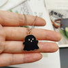 Cute Creative Ghost Face Necklace Silver Color Chain Pendant Necklace Black White Color Necklace Halloween jewelry
