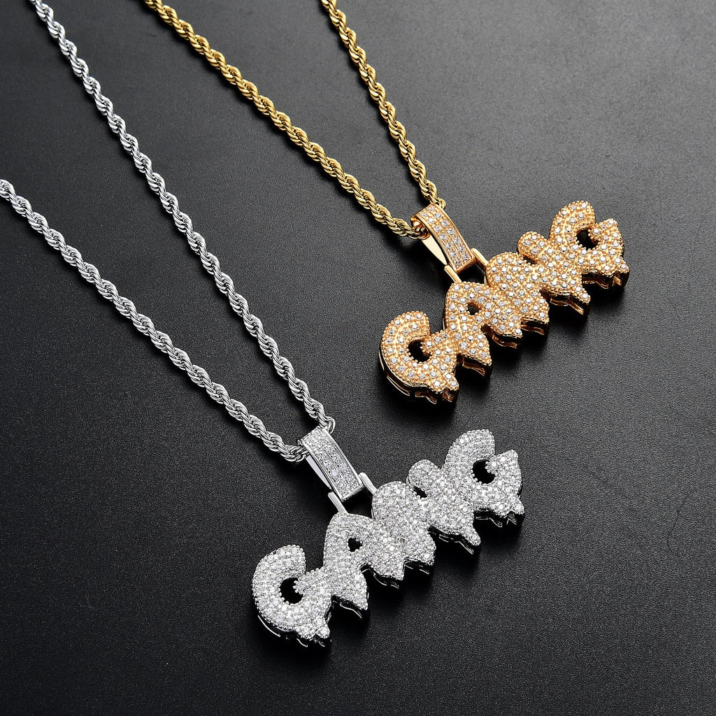 Cute Crystal Letter GANG Necklaces Pendants Luxurious Alphabet Chains Necklaces Hiphop Women Men Jewelry