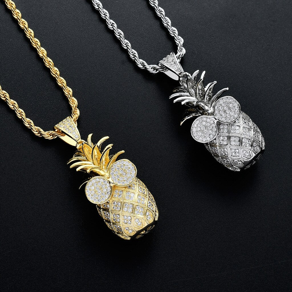 Cute Crystal Pineapple Necklaces Pendants Luxurious Fruit Chains Necklaces Hiphop Women Men Jewelry