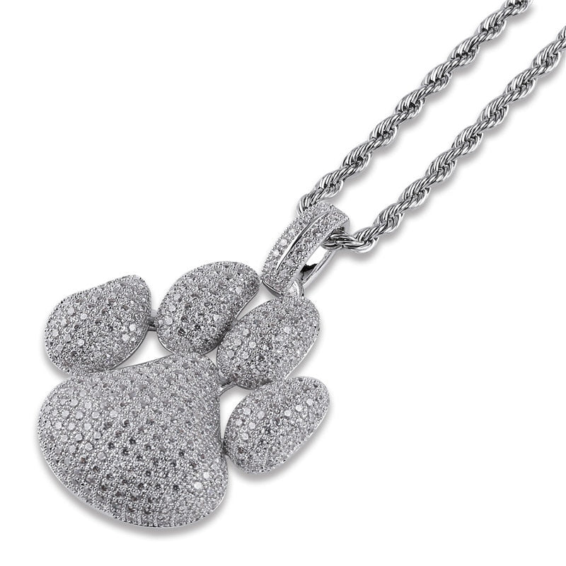 Cute Dog Paw Prints Pendant Necklace  AAA Zircon Mens Necklace 2 Colors Rap Hip Hop Jewelry