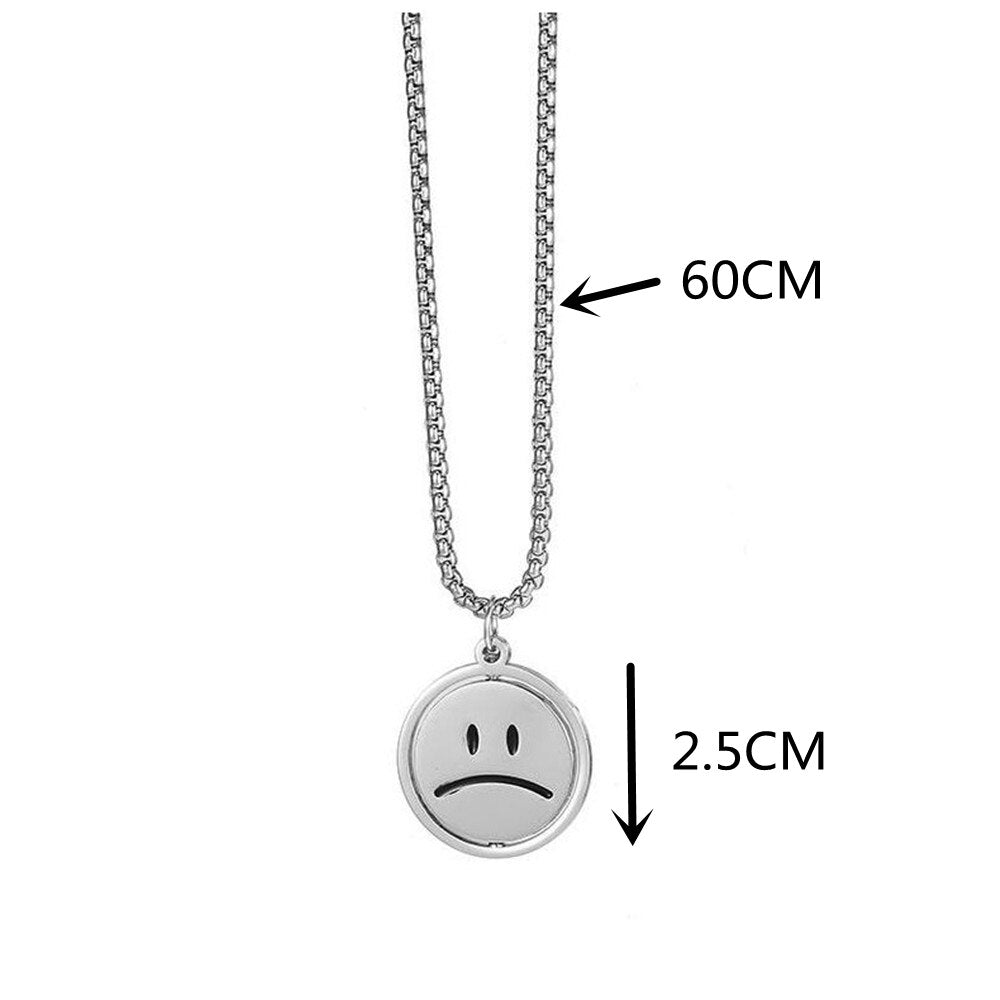 Cute Double-sided Rotating Smiley Face Pendants & Necklace Women Simple Design Silver Color Smiling Faces Choker Jewelry A976