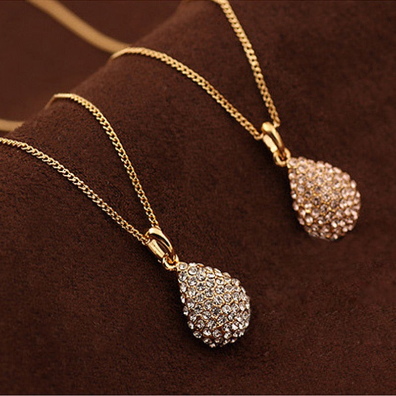 Cute Fashion lady Rhinestone Drop Pendant Necklace Silver Gold Color Necklaces & Pendants Jewelry for Women