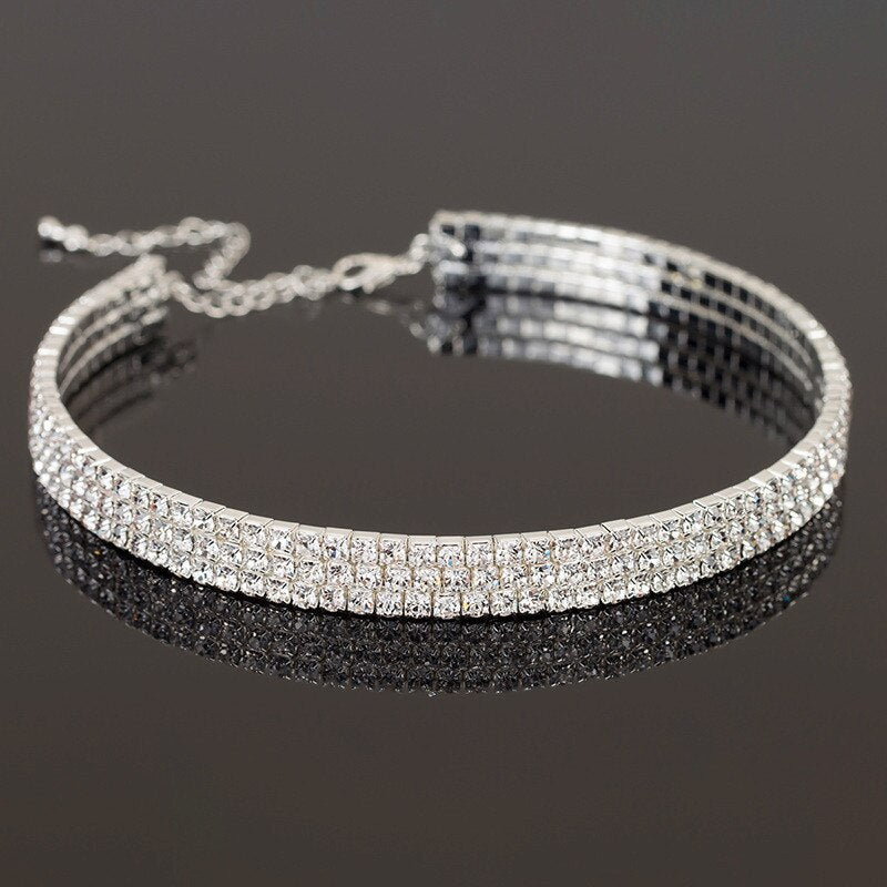 Cute Female Crystal White Rhinestone Necklace Wedding Jewelry Silver Color Choker Necklaces For Women