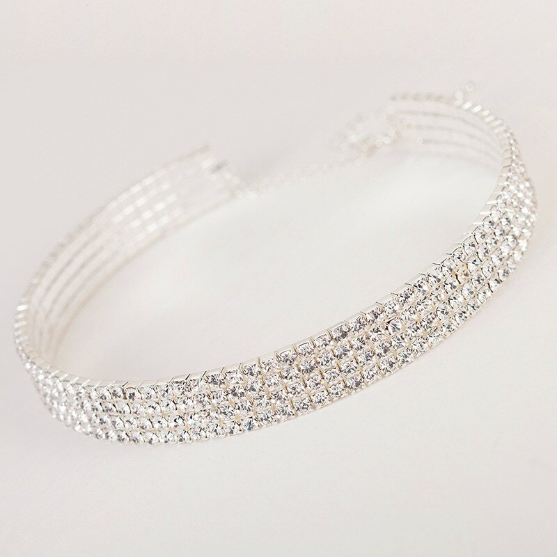 Cute Female Crystal White Rhinestone Necklace Wedding Jewelry Silver Color Choker Necklaces For Women