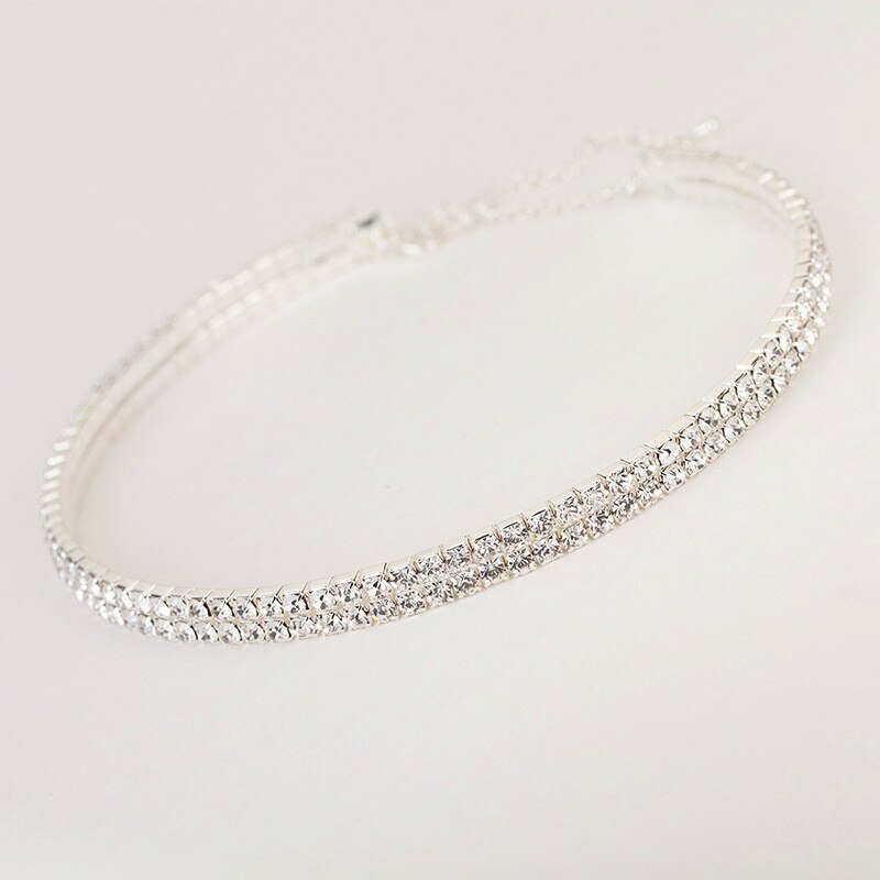Cute Female Crystal White Rhinestone Necklace Wedding Jewelry Silver Color Choker Necklaces For Women