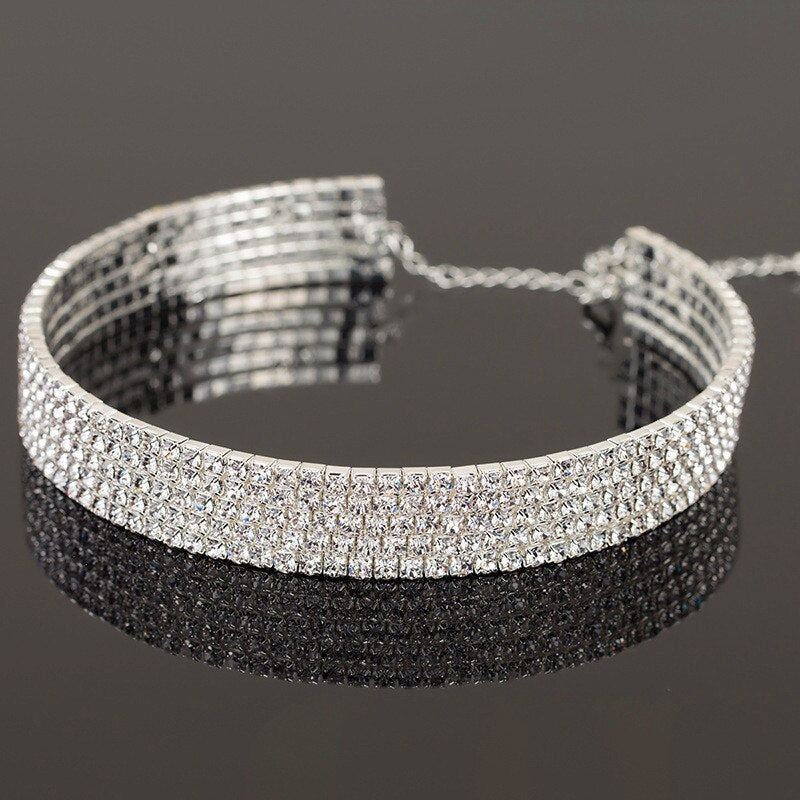 Cute Female Crystal White Rhinestone Necklace Wedding Jewelry Silver Color Choker Necklaces For Women