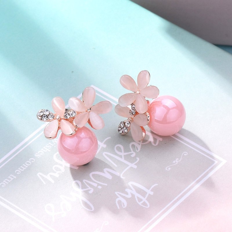 Cute Flower Stud Earrings For Women Female New Crystal Opal Stone Earring Rose Gold Color Bijoux Fashion Jewelry Brincos Mujer