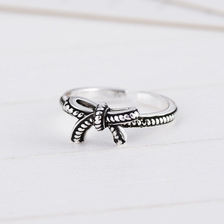Cute Girls Finger Ring Bowknot Shape Open Silver Ring For Women Jewelry
