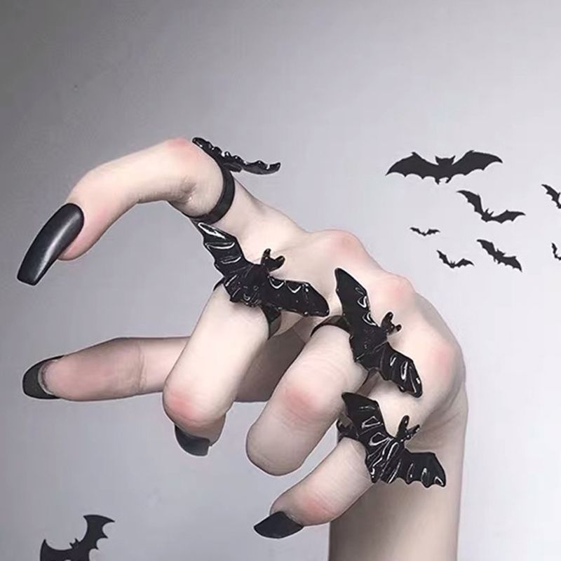 Cute Halloween Ring Black Bat Opening Adjustable Gothic Ring Band Unisex Jewelry