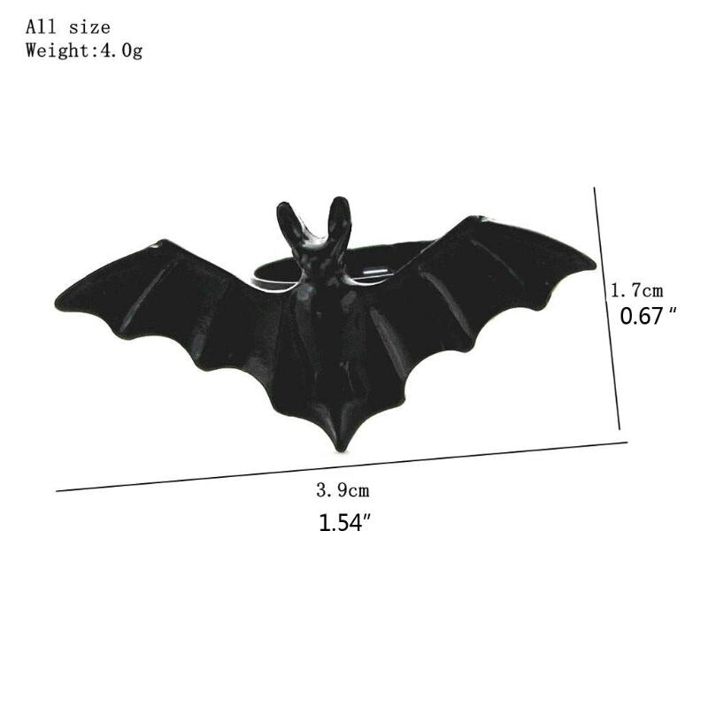 Cute Halloween Ring Black Bat Opening Adjustable Gothic Ring Band Unisex Jewelry