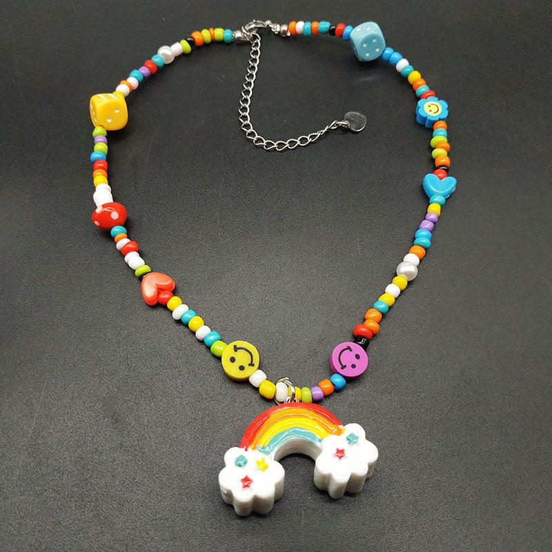 Cute Handmade Colorful Beads Chain Mushroom Pendant Necklace for Women Girls Chokers Accessories   Year Jewelry Gifts