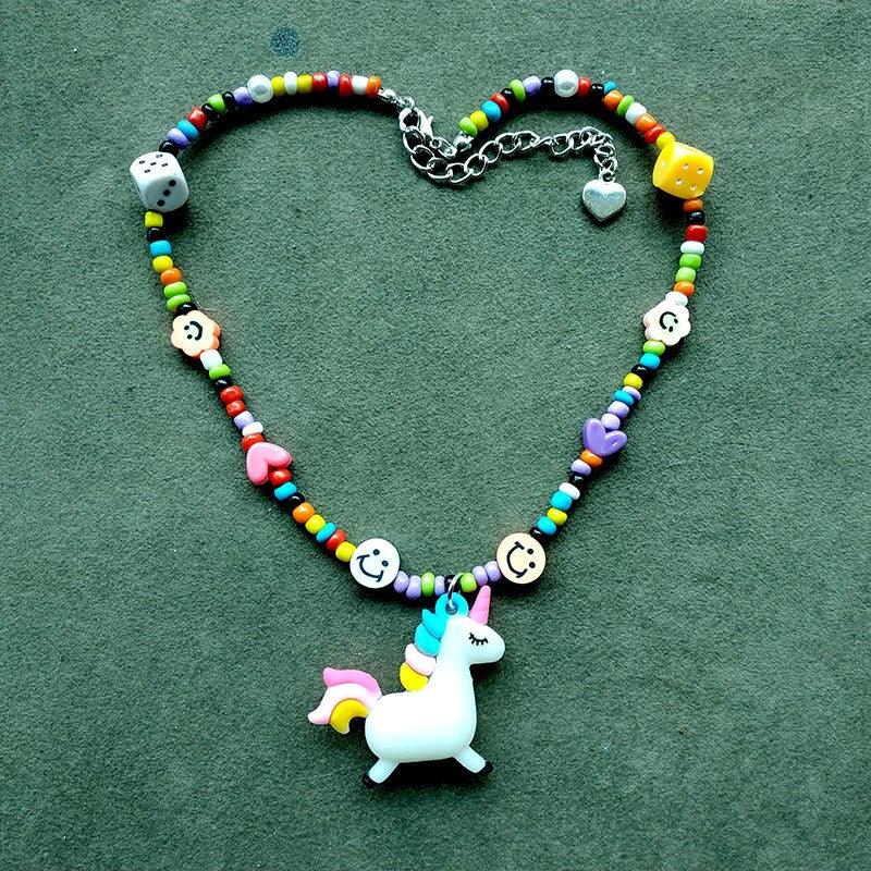 Cute Handmade Colorful Beads Chain Mushroom Pendant Necklace for Women Girls Chokers Accessories   Year Jewelry Gifts